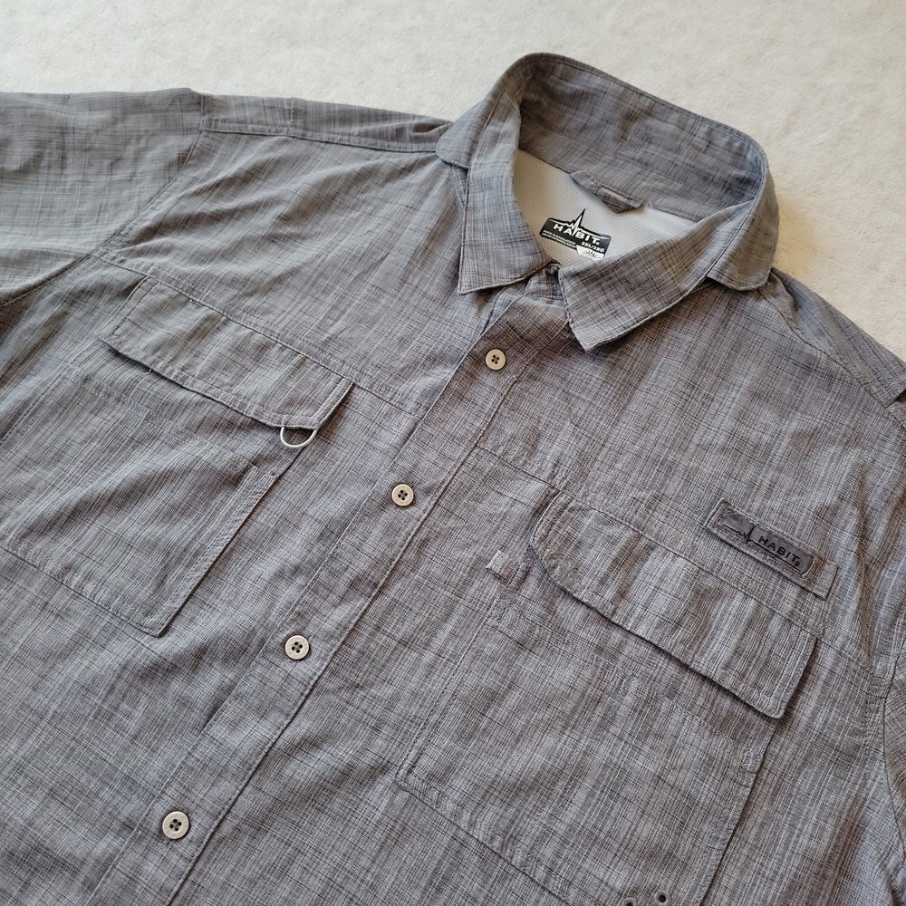 HABIT Fishing Shirt Men's 3XL Gray Chambray Short Sleeve Vented Pockets Outdoors
